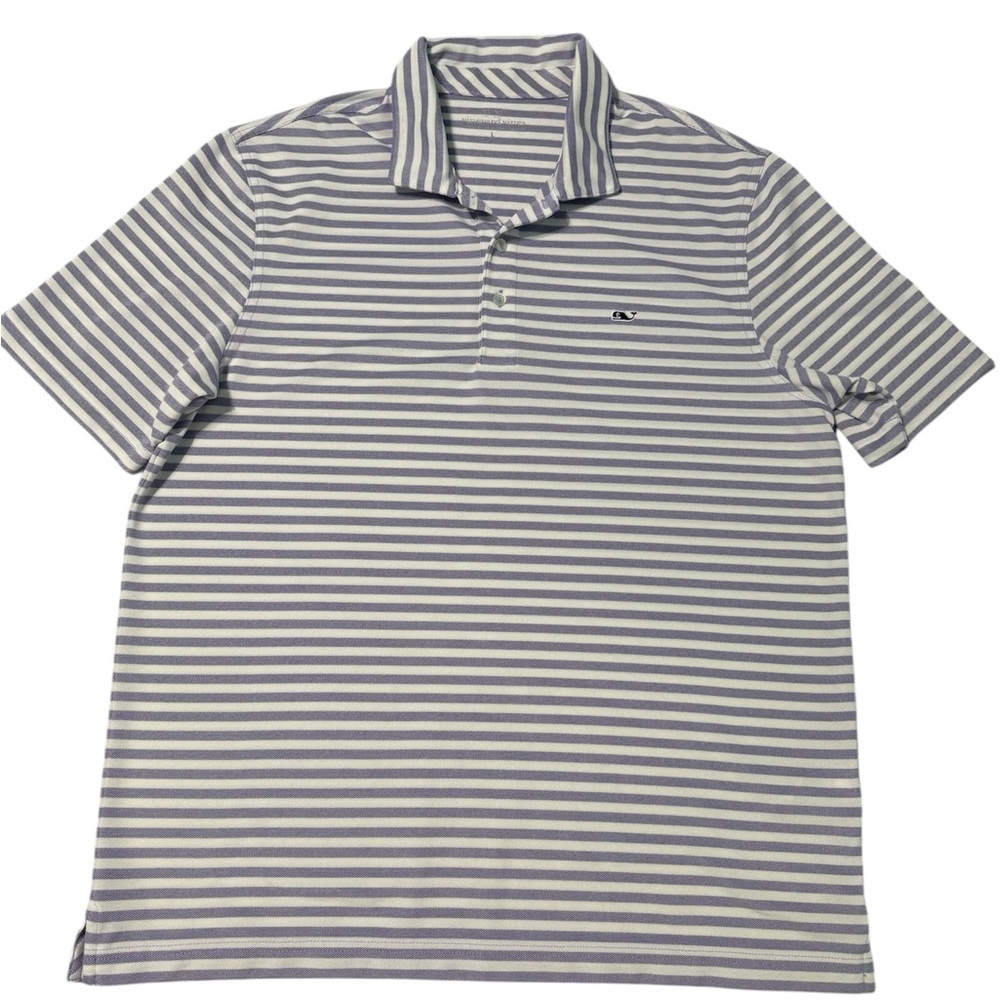 Vineyard Vines Mens Striped Performance Golf Polo Shirt Purple/White Siz…